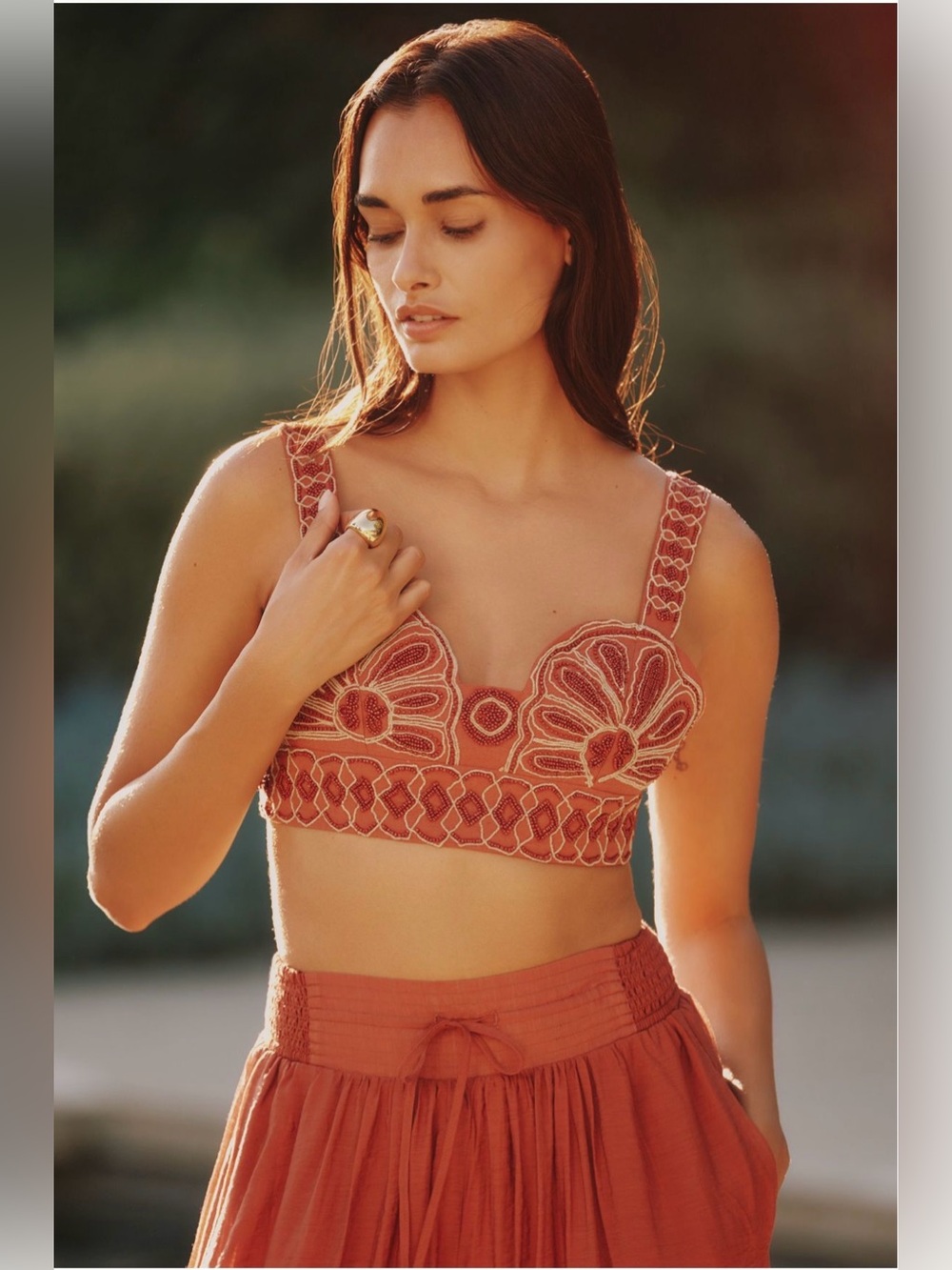 Anthropologie Celandine Beaded Shell Crop Top